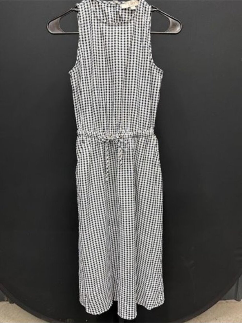 LOFT Gingham Crossover Back Pocket Midi Dress